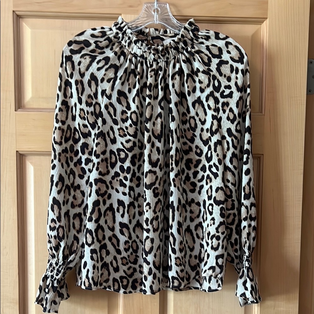 LOFT Black and White Relaxed Smocked Blouse